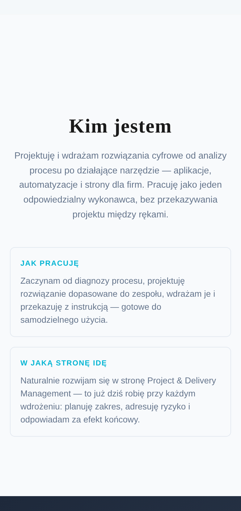 Sekcja Kim jestem, mobile 390px