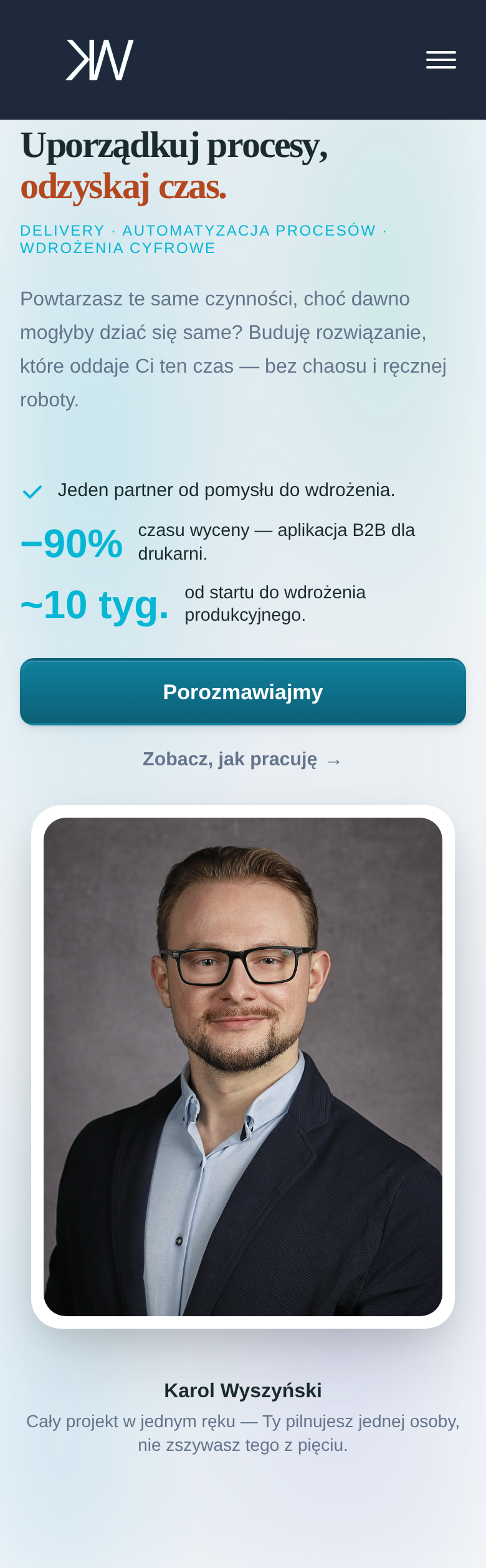 Hero strony głównej, mobile 390px