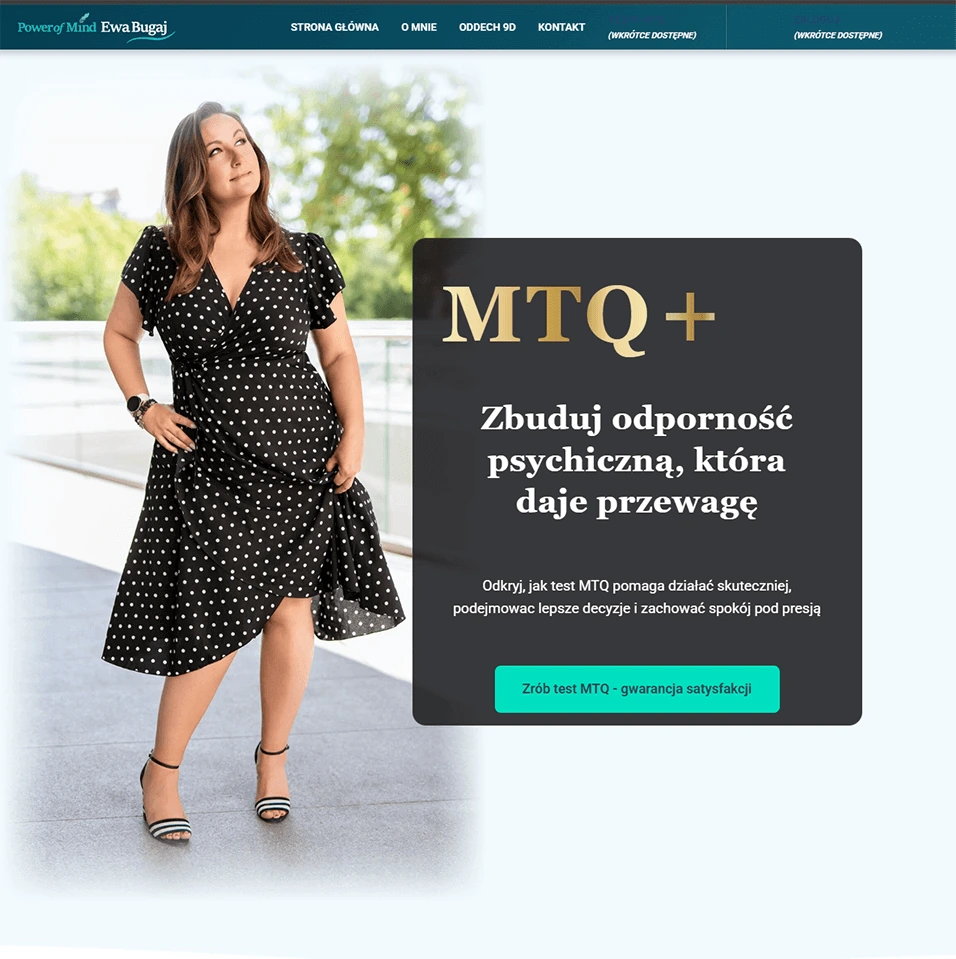 Strona testów MTQ odporności psychicznej — widok desktop