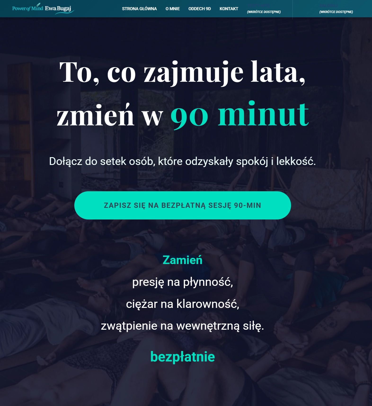 Strona sesji oddechu 9D — widok desktop z pakietami i cenami